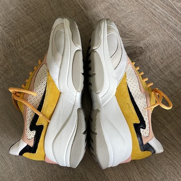 GEOX RESPIRA Yellow Cream White Pink Wedge Sneaker Women’s Size 6 - Picture 6 of 9